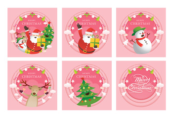 Santa Claus and Friends Background Label Banner, Merry Christmas and Happy New Year