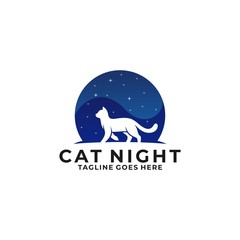Cat Walking Night Design Concept illustration Vector Template