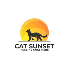 Cat Walking on Sunset Design Concept illustration Vector Template,