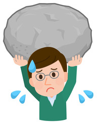 男性　岩を抱える　イラスト