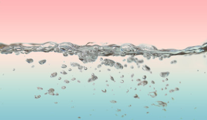 close-up Air bubbles in the water background.Abstract oxygen bubbles underwater.Water bubbles isolate on gradient pastel background.