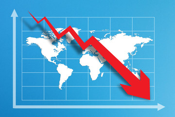 Fototapeta premium Financial crisis with world map on business chart