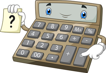 Cartoon funny calculator with paper