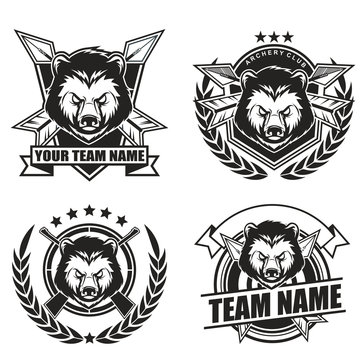 set of elements for badge logo design with hunter theme
