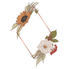 Frame of autumn flowers and leaves, vector