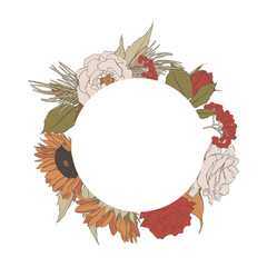 Frame of autumn flowers and leaves, vector