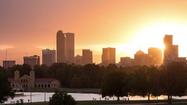 Beautiful Denver, Colorado Skyline from Day to Night Sunset Timelapse