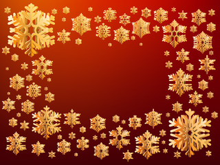 Christmas postcard with decorated gold glittering snowflakes frame. Chic greeting card template. EPS 10