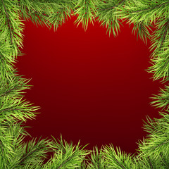 Fototapeta na wymiar Winter holiday background with firtree frame. Border with Christmas tree branches. Great for New Year posters, cards, headers, banners. EPS 10