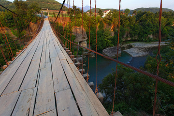 Hanging bridge over the Mati River in Albania