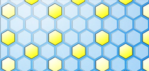 Abstract honeycomb background in blue and yellow colors. Geometric hexagon pattern.