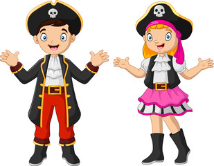 Cartoon funny pirate waving hand