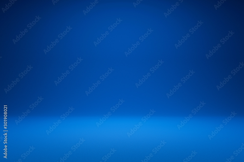 Poster Empty blue background and spotlight with studio for showing or design. Blank backdrop made from cement material. Realistic 3D render.