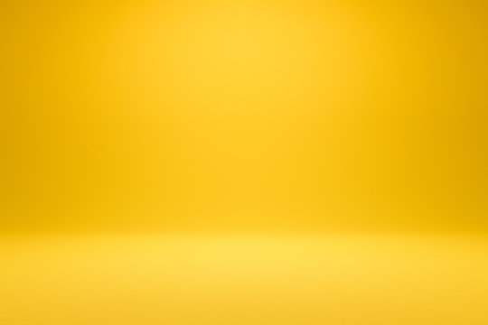 Empty yellow background and spotlight with studio for showing or design. Blank backdrop made from cement material. Realistic 3D render.