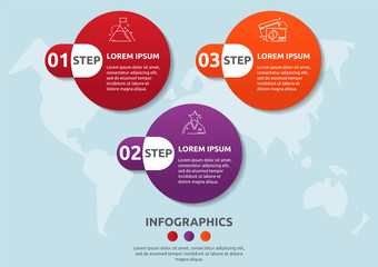 Vector flat template circle infographics. Business concept with 3 options and parts. Three steps for content, flowchart, timeline, levels, marketing, presentation, graph, diagrams, slideshow