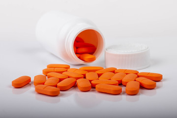 Group of pills with bottle isolated