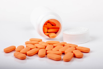 Group of pills with bottle isolated