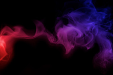 Abstract realistic soft blue and red smoke , fog , vapor on black background.