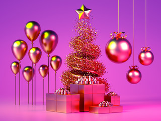 Beautiful luxury New Year Christmas holiday background. 3d illustration, 3d rendering. 3d illustration, 3d rendering.