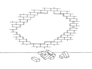 Broken wall graphic black white sketch illustration vector