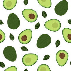 Fototapeta na wymiar Avocado and leaves seamless pattern