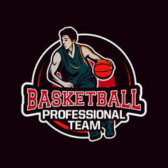 professional team basketball modern logo badge dribbling ball player