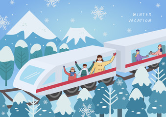 Exciting winter travel line illustration