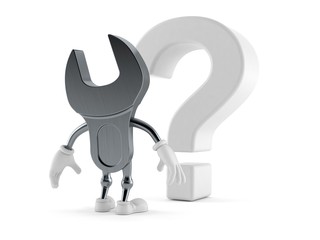 Wrench character looking at question mark symbol