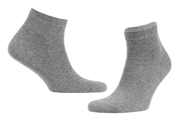 Blank grey  cotton medium socks on invisible foot isolated on white background as mock up for advertising, branding, design, front side, side view, template.