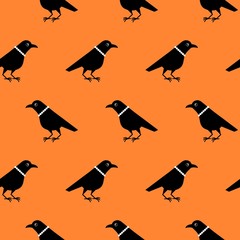 Cute lady female raven crow seamless pattern mascot cartoon character in beads