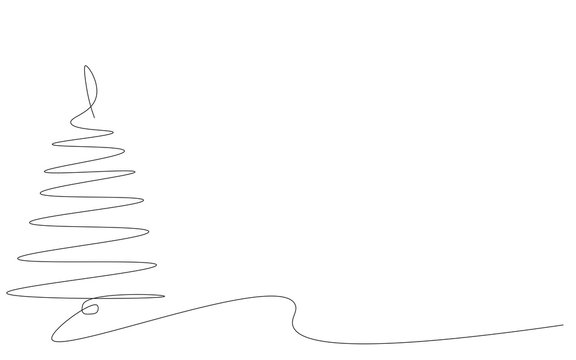 Christmas background, tree one line drawing, vector illustration	