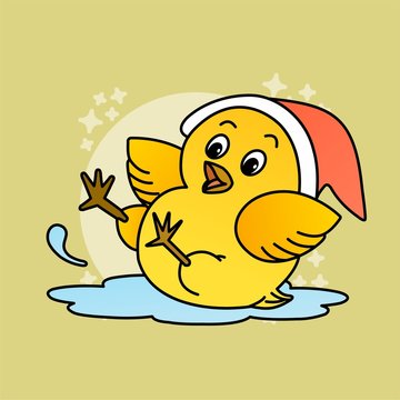 Illustration of Baby Chicken Slipping Cartoon, Cute Funny Character, Flat Design