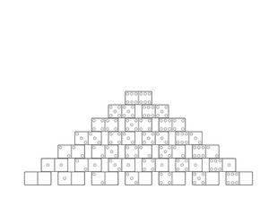 Pyramid of dominoes. Isolated on white background. Vector outline illustration.