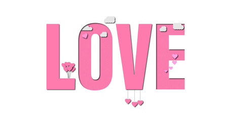 Love Type with Pink background with clouds and shadows for love or valentines