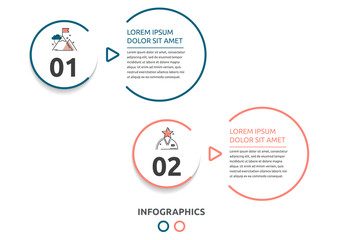Vector flat infographic template. Line circles with text and icons for two diagrams, graph, flowchart, timeline, marketing, presentation. Business concept with 2 options