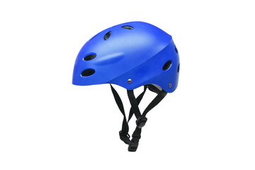 A helmet for riding bicycle or playing skate in blue color isolated on white background