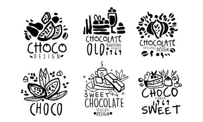 Set of logos for a confectionery with chocolate. Vector illustration.