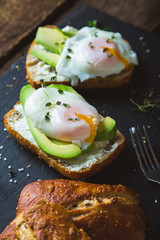 Sandwich with avocado and poached egg