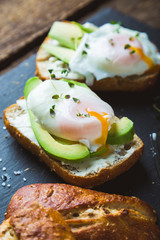 Sandwich with avocado and poached egg