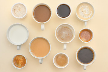 Obraz na płótnie Canvas Different Types Of Coffee In Cups