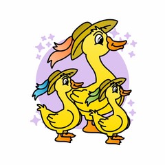 Illustration of A Duck That Smiles Using A Hat Cartoon, Cute Funny Character, Flat Design