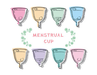 Set of colorful menstrual cup. 