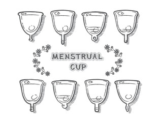 Set of colorful menstrual cup. 