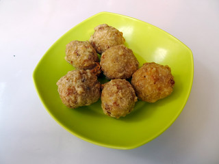 Fried meatballs (Bakso Goreng) green plate