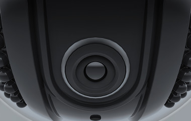 3d rendering. Black sphere security camera body background.