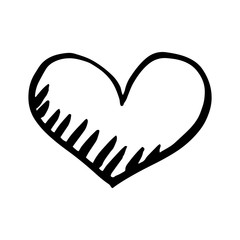 Hand drawn one heart. Simple doodle style icon. Single, careless vector heart. Black isolated on a white background.