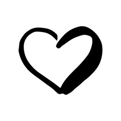 Hand drawn one heart. Simple doodle style icon. Single, careless vector heart. Black isolated on a white background.