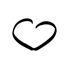 Hand drawn one heart. Simple doodle style icon. Single, careless vector heart. Black isolated on a white background.