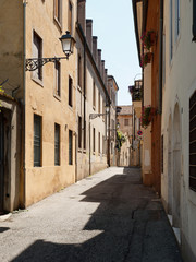 VICENZA, ITALY - AUGUST 13, 2019: Beautiful architecture of the old city street