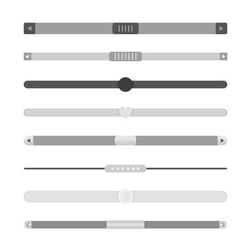 Scrollbars. Website Design Template Scroll Bars, Computer Ui Scrolling Tools Vector Elements, Web Rollover Bar Set Isolated On White Background